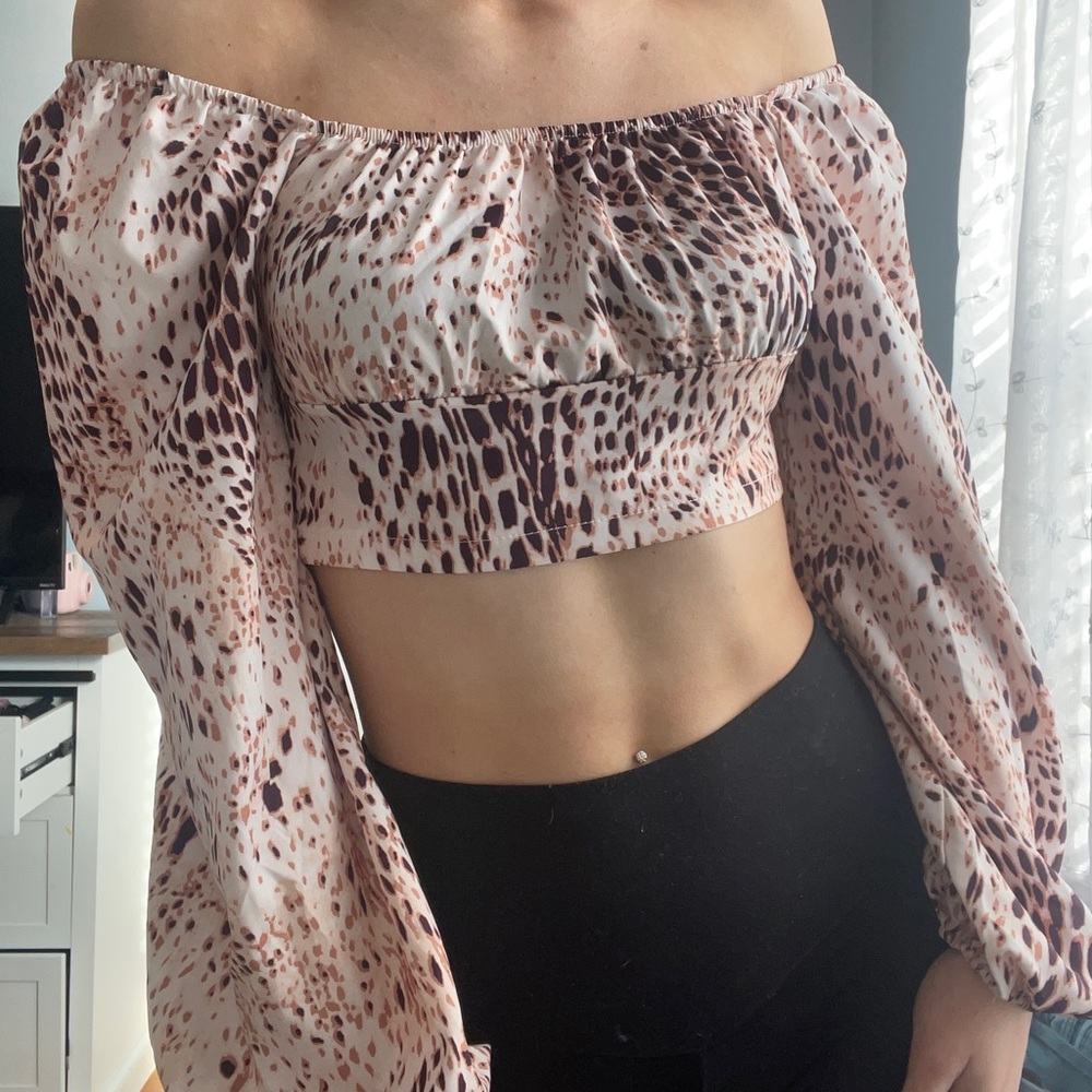 Animal print long sleeve crop top